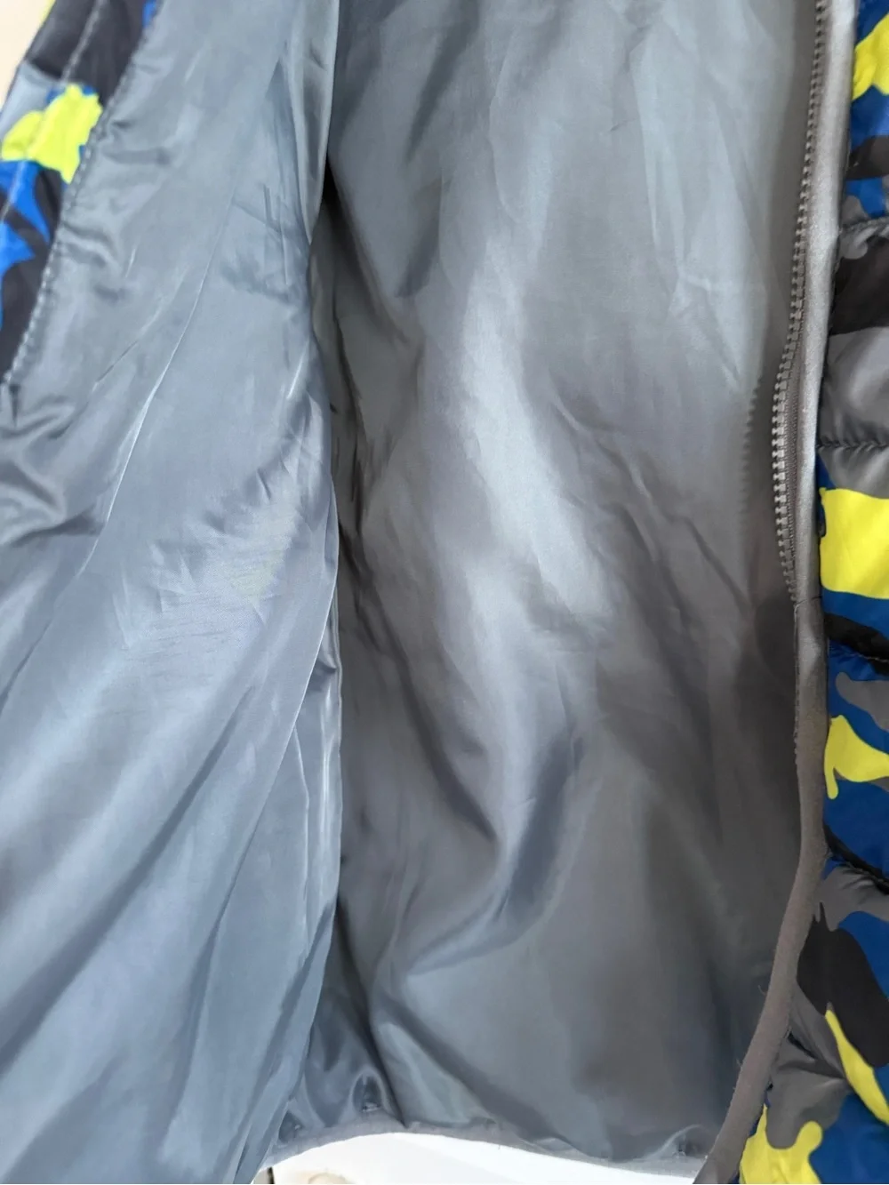 Gymboree Blue Gray Black Neon Yellow Camo Puffer Jacket